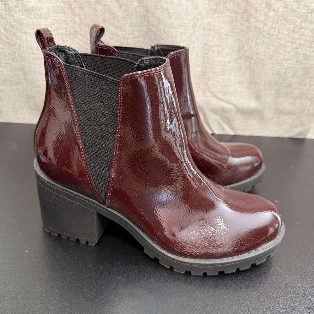 Dirty Laundry Oxblood Patent Leather Chelsea Boots Womens 7.5/38 Dark Red Edgyy‎